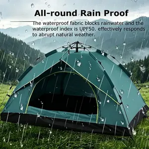 3-4 Person Automatic Pop Up Camping Tent, Waterproof Double Layer Anti-UV Tent with 2 Doors, Instant Setup Design for Camping, Hiking and Traveling