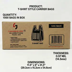 Thank You Plastic Bags 1000 Count (11.5"x6"x21.5", 14.5 Mic) – Black T-Shirt Grocery Bags with Handles for Shopping, Retail, Takeout, Restaurants, Convenience Stores, and Gas Stations