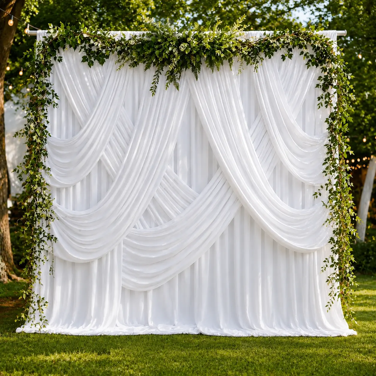 summerwins Wrinkle-Free Solid Synthetic White Backdrop Curtain Set, 2-Pack (5x7ft/5x10ft Polyester Drapes) for Graduation Party Decor, Wedding, Photo Backdrop & Wall Hanging