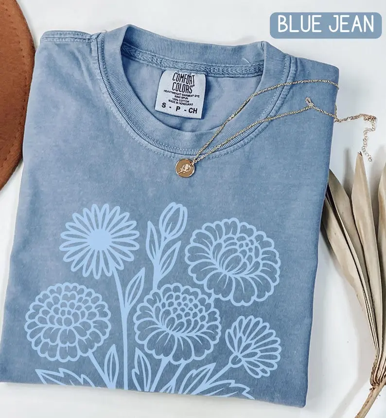 Comfort Colors Vintage Pressed Flowers Shirt, Boho Cottagecore Shirt, Botanical Floral Tee Wildflowers Shirt Gift for Gardener Floral Shirt