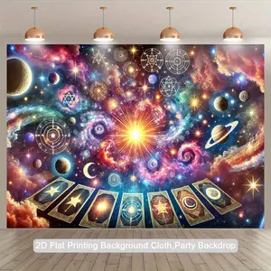 2D Flat, 1pc Cosmic Starry Night Cards 2D Flat Printing Backdrop - Vibrant Space-Themed Polyester Photography Background Cloth for Parties, Birthdays, Anniversaries, Indoor/Outdoor Decor, Studio Props, Celestial Party Decorations, Party Backdrop,
