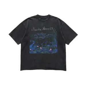 Claude Monet T-Shirt, Faded Raw Hem Art Tee, Heavy Cotton Unisex Streetwear, , Vintage Graphic Tees Art inspired Gothic Grunge Y2k Emo Scene Amity Affliction Style Clothes Gifts For Men Women