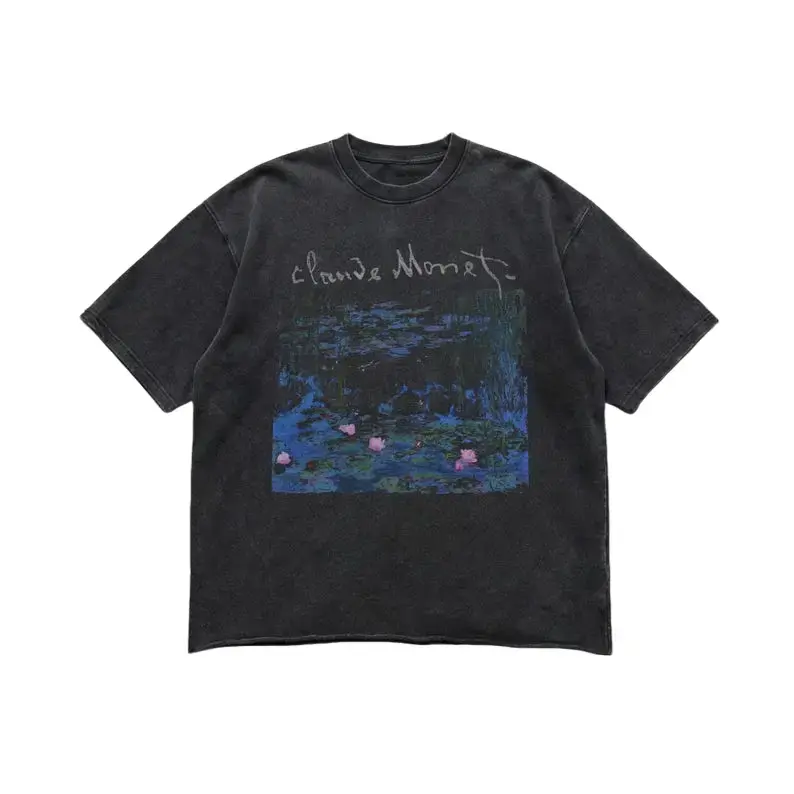 Claude Monet T-Shirt, Faded Raw Hem Art Tee, Heavy Cotton Unisex Streetwear, , Vintage Graphic Tees Art inspired Gothic Grunge Y2k Emo Scene Amity Affliction Style Clothes Gifts For Men Women