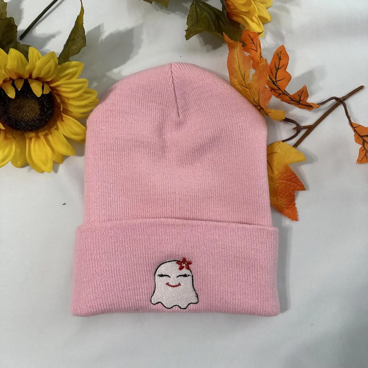Girl Ghost embroidered Beanie; Halloween embroidered Beanie Cotton Cotton Cotton
