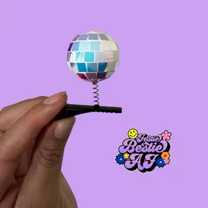Festive Bestie AF Iridescent Disco Ball Clip Rave Trinket Cute Gift for Girls Sparkling Party Accessory