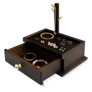 MZL BAMBOO ECO-FRIENDLY Key Holder and Jewelry Box 2 in 1 Eco-Friendly Bamboo 3-Tier Hanging Organizer Multi-Function Entryway Storage for Keys & Jewelry