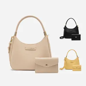 NEWBELLA Tina 2 PCS Set Shoulder Bags Top Handle Bags PU Leather Magnetic Closure   in Beige Black & Yellow Outdoorfun Purse For Women Compact shoulder bag crossbody bags crossbodybagwomen work bag,FallFreshness