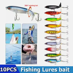 10Pack Fishing Lures Whopper Plopper Topwater Bass Bait Floating Rotating Tail