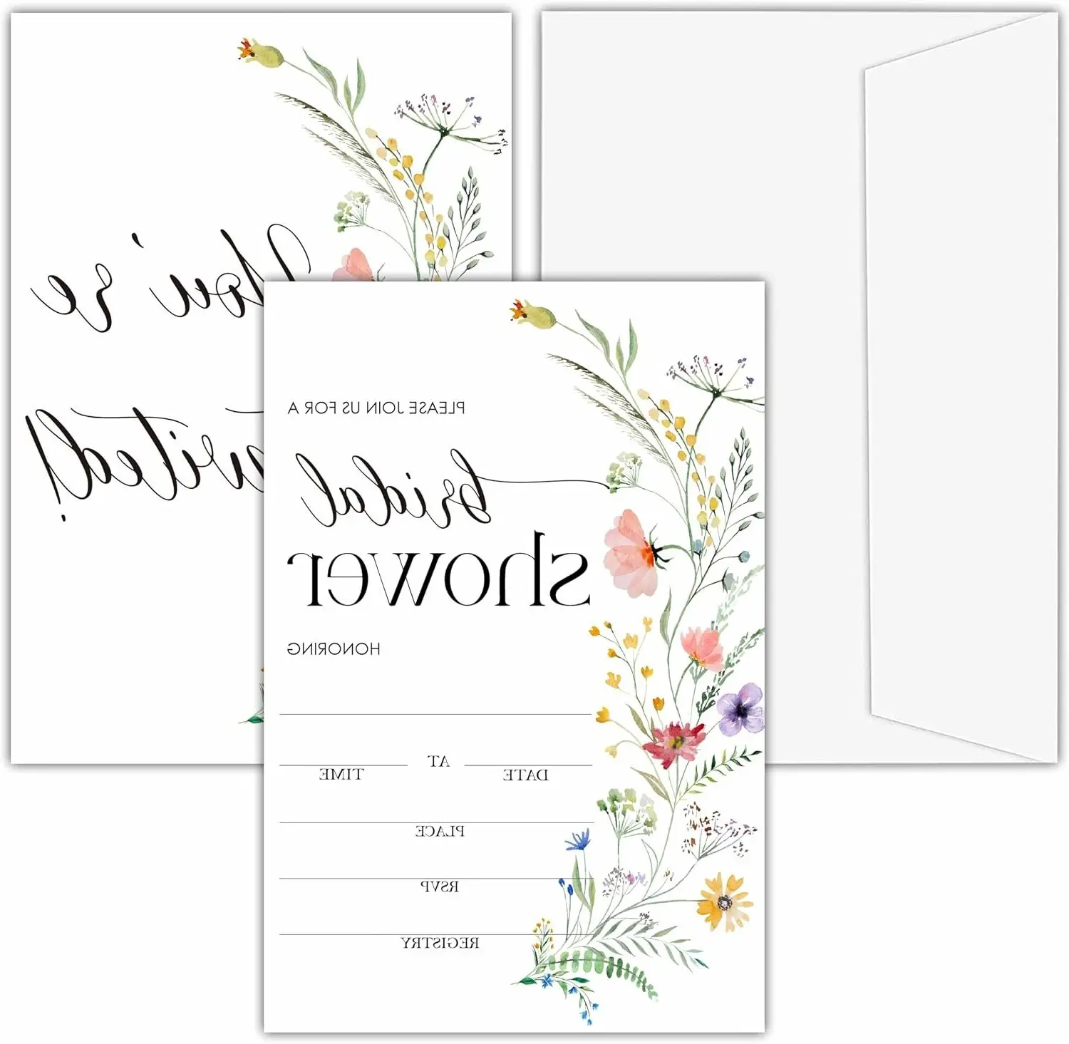 Bridal Shower Invitations, 25 Colorful Wildflowers Invites with Envelopes for Bridal Shower Reception Engagement Party, Floral Wedding Cards