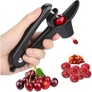 Cherry Pitter Tool, Heavy-Duty Stainless Steel Olive and Cherry Pitters Corer Tool with Space-Saving Lock Design, Multi-Function Cherries Stoner Seed Remover Tool for Making Cherry Jam (Black)