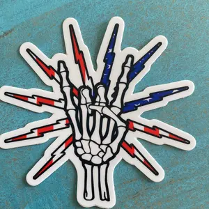 Skeleton line hand lineman rock on sticker, cooler, Hard Hat Sticker, Blue Collars Stickers