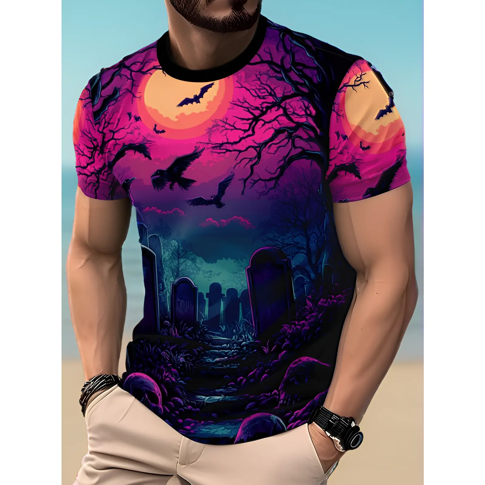 Men's Casual Sport 3D Print T-Shirt - Vibrant Street Style Design, Breathable Crew Neck Regular Fit, Machine Washable Summer Casual Top, Cool Gift, Artistic Fashion, Everyday Comfortable Fabric