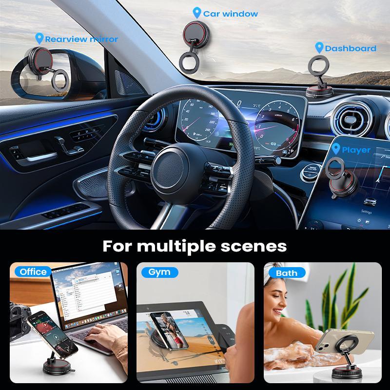 360° Adjustable Vacuum Magnetic Phone Car Holder with Strong Suction Cup Base for Cars Gyms Mirrors and Bathrooms Compact Foldable Design Steering Wheel Stand,Christmas