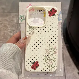 Ladybug flower vine pattern, anti drop, anti slip TPU all inclusive lens phone protective case, suitable for iPhone 17 16 15 14 13 12 11 XS X and other series models, can be given as a gift to friends or family