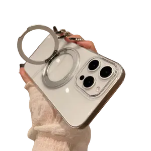 Transparent Phone Case with 360° Rotating Stand for iPhone 17/16/15/14 Pro Max/air Plus, Wireless Charging, Car Magnetic Holder, Anti-Slip