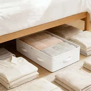 2 Piece Set Under Bed Storage Boxes, Foldable Multi-Functional Design, Ideal for Blankets, Dresses, Bedding, Pillows