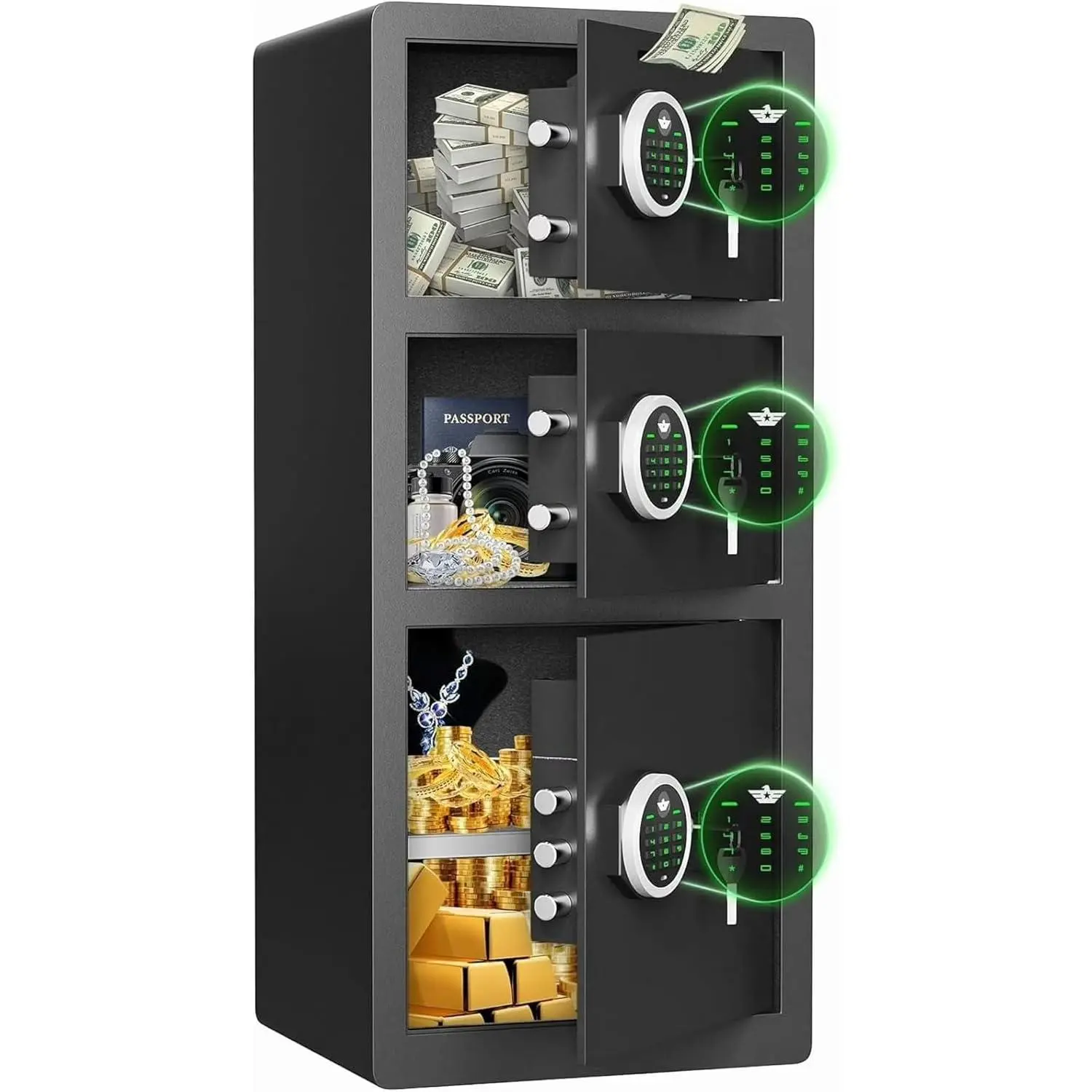 8.0 Cu ft Extra Large Home Safe Box 3 Door Money Safes - Fireproof & Waterproof Digital Safe with Dual Alarm, Drop Slot, Backlit Keypad & Security Box for Money Valuables