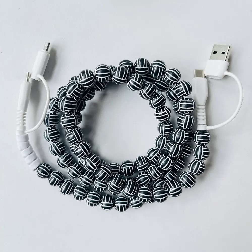 4 in 1 Volleyball Beaded Charging Cable Fast Charger, Type C Charging for Phone, Compatible with USB-C and Lightning interfaces, 3.3ft length, Holiday gifts, USB Cables, Beaded Charging Cords