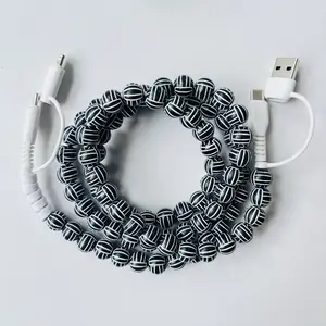 4 in 1 Volleyball Beaded Charging Cable Fast Charger for Phone,Compatible with all devices USB-C and Lightning interfaces, 3.3 feet in length, ideal for fast charging, available in multiple styles, Holiday gifts, New year gifts