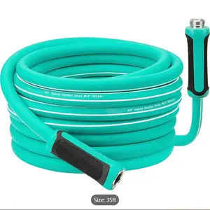 Garden Hose 12ft-75ft x 5/8", Water Hose Heavy Duty, Drinking Water Safe, No-Kink, Flexible Hybrid Hose with Rotatable Grip Handle, Male to Female Solid Aluminum Fittings (Green)