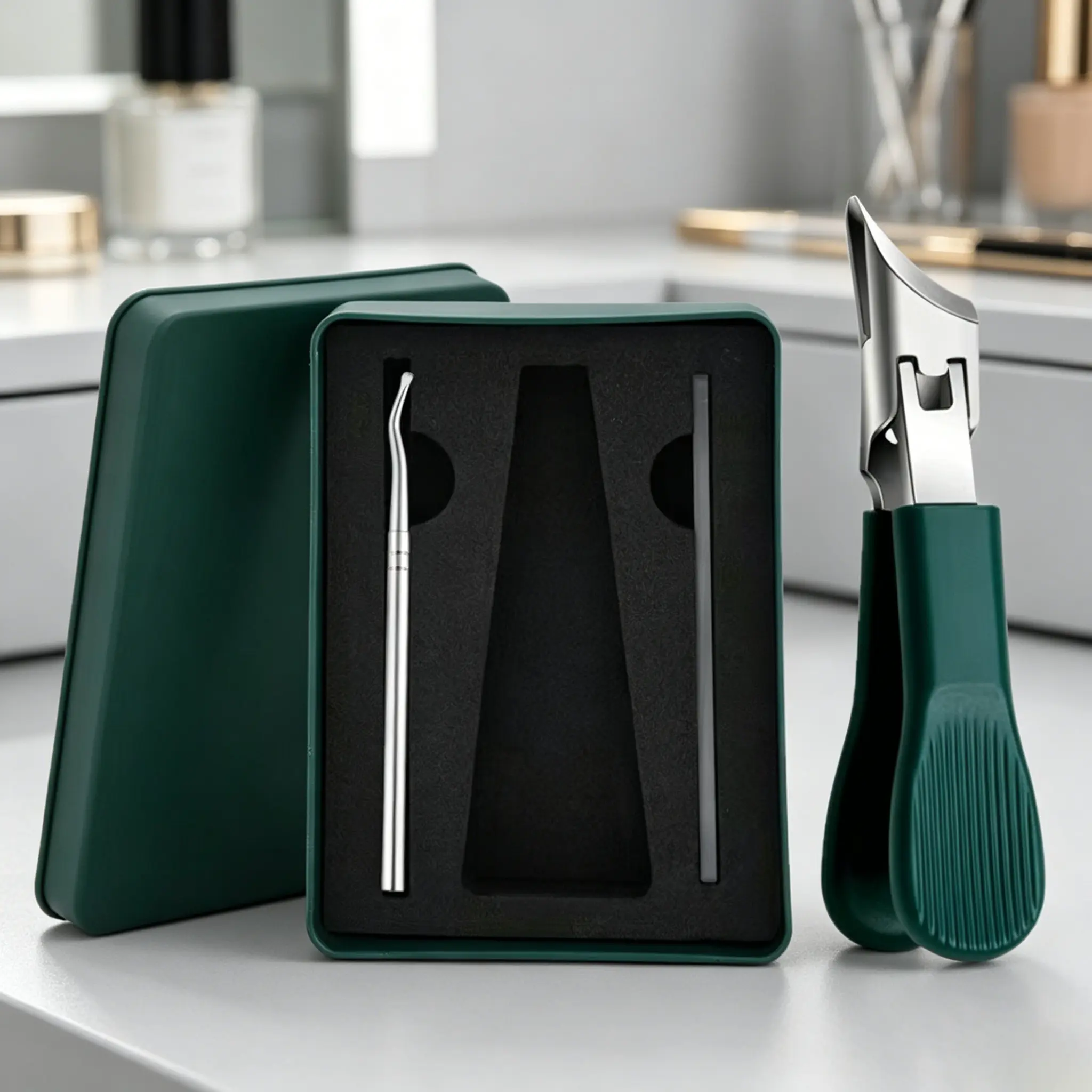 Green Eagle Beak Nail Clipper Set - 3-Piece Stainless Steel for Thick Nails, Durable Home/Travel Tool, Essential for Ingrown Nails, Nata