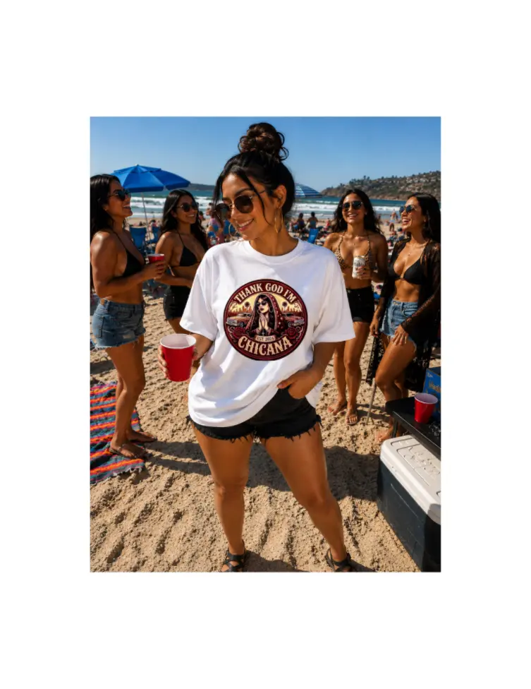 Chicana Vibe White Tee - White Cotton T-Shirt Design and Bold Text, Ideal for Beach and Streetwear
