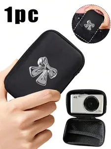 Portable Mini Storage Bag with Y2K Silver Bow Decor, Waterproof Eva Hard Shell Camera Case, Shockproof Box for Digital Cameras and Accessories