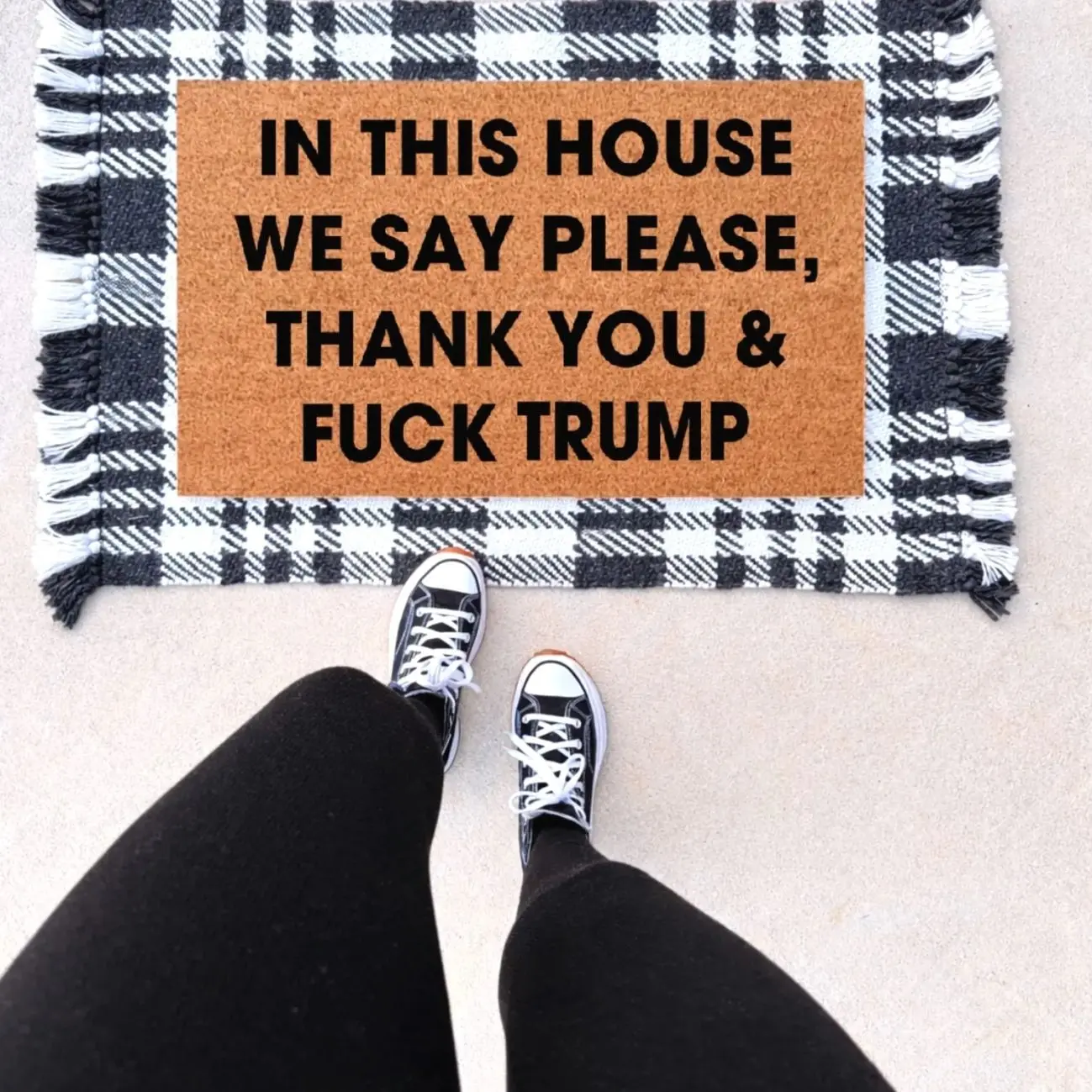 In This House We Say Please, Liberal doormat, Fdt door mat, Anti Trump Mat, No Trump Doormat, Personalized doormat, Trump Floor Mat