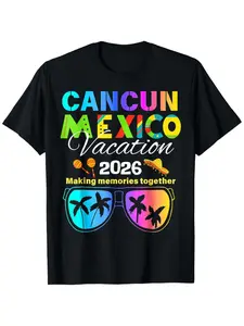 Colorful T-Shirt for a Cancun, Mexico Vacation in 2026, Perfect for a Group Trip.This Short-Sleeve Tee Features a Street Style, Comfortable Fit for Men, with a Crew Neck Design.It'S Ultra-Soft, Breathable, Moisture-Wicking