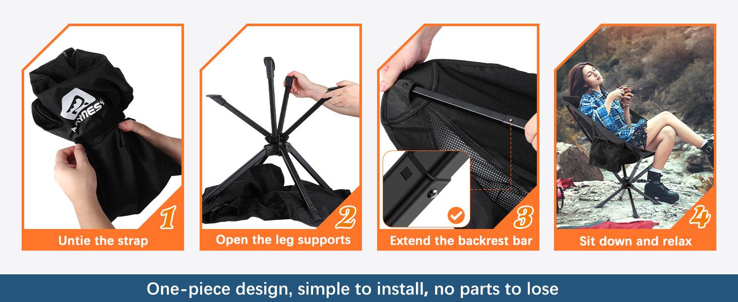360° Swivel Camping Chairs, Portable Camping Chair with Headrest and Storage Bag, Lightweight Foldable Chair for Outside Camping, Hiking, Travel, Beach and Sports