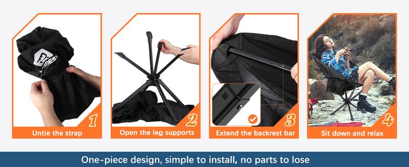 360° Swivel Camping Chairs, Portable Camping Chair with Headrest and Storage Bag, Lightweight Foldable Chair for Outside Camping, Hiking, Travel, Beach and Sports