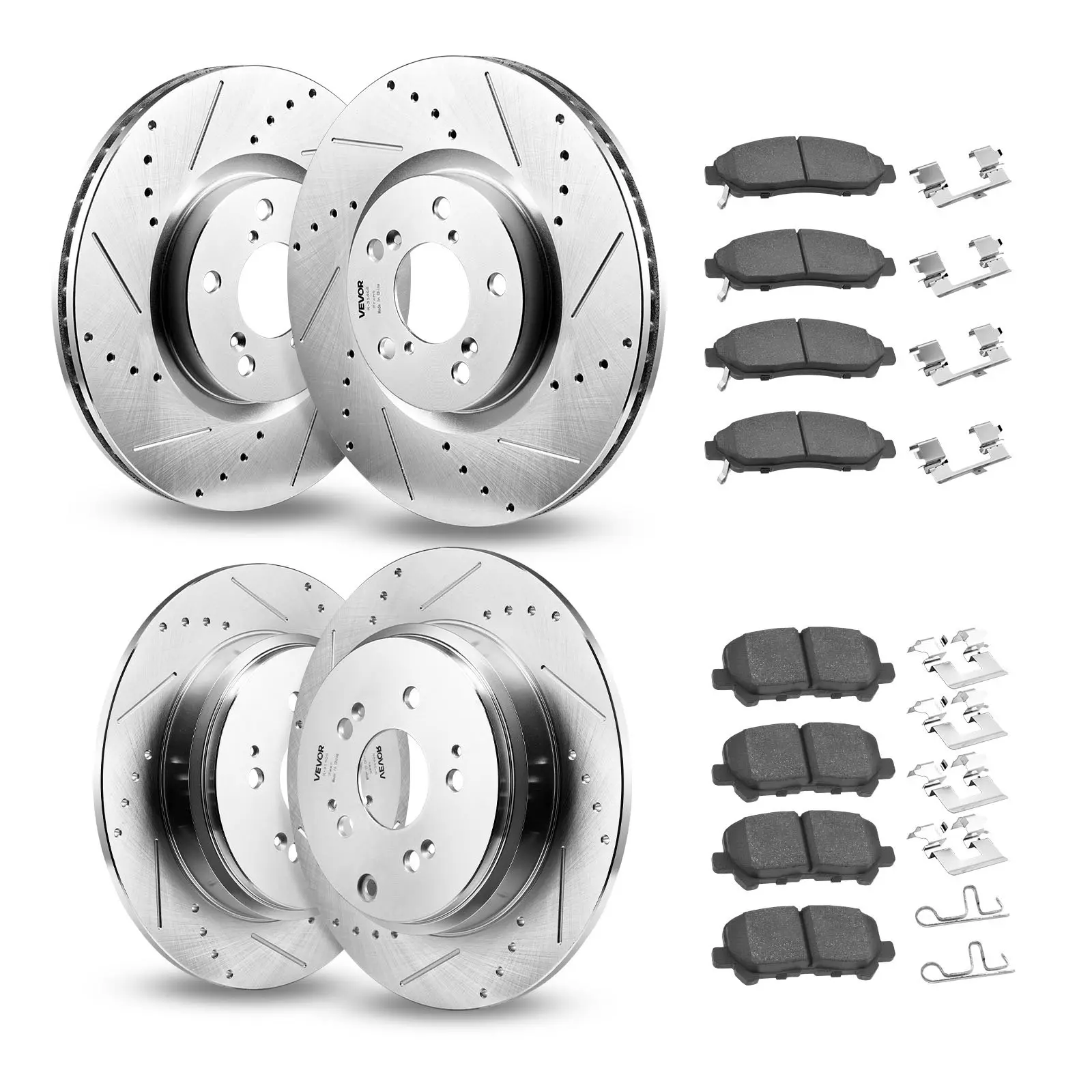 【Summerfinds】VEVOR Front and Rear Brake Kit Compatible with 2007-2013 Acura MDX, 2010-2013 Acura ZDX, 2009-2014 Honda Pilot, Drilled and Slotted Brake Rotors Ceramic Brake Pads Replacement Kit, 13 in (Front)