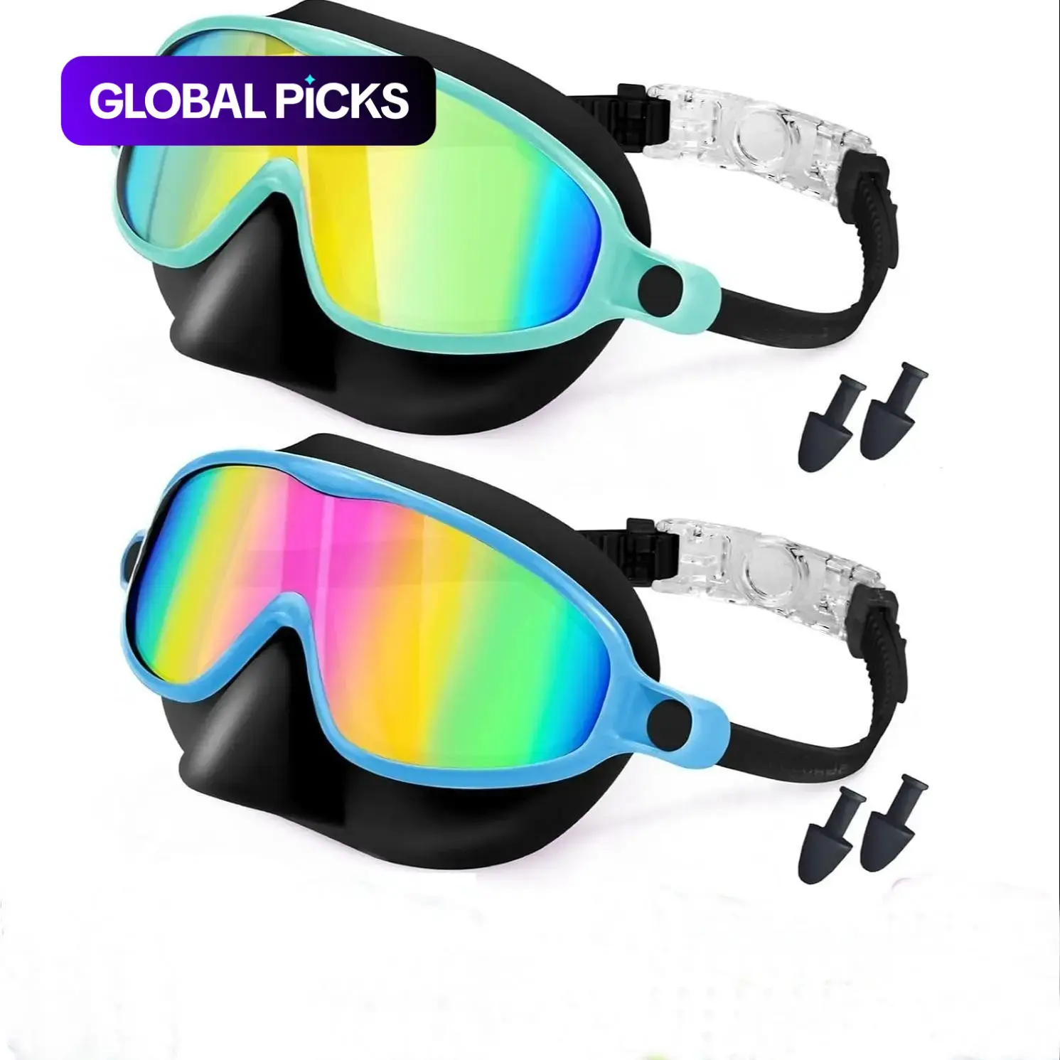 Swim Goggles with Nose Bridge, Goggles with Nose Cover, Large Frame Waterproof Anti-Fog Outdoor Swimming Goggles, High Definition Electroplated Lenses for Kids 3-15 Years Old #GLOBAL PICKS