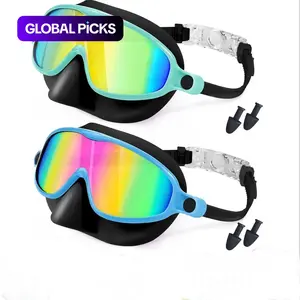 Swim Goggles with Nose Bridge, Large Frame Waterproof Anti-Fog Outdoor Swimming Goggles, High Definition Electroplated Swim Glasses 3-15 Years #GLOBAL PICKS