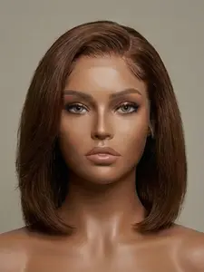 100% Real Human Hair Lace Front Wigs 2# Dark Brown Bob Haircuts Short Hair Pre Plucked Baby Hair Natural Hairline Glueless Replacement Wig Natural Black Color 10-14 Inches 180% High Density Suitable for Women Daily Party Use