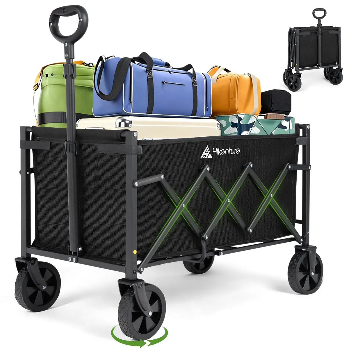 Hikenture Wagon Cart Foldable,Ultra-Compact Small Utility Folding Wagon,Heavy Duty Grocery Cart with All-Terrain Wheels,Camping Essentials,Portable Collapsible Wagon for Garden,Beach,Camping,carrito para la compra,utility grocery shopping cart