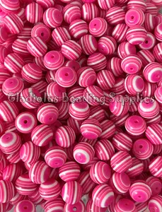 12mm Pink/White Striped Beads, Round, Loose, 0.47 inches, Chunky, Gumball