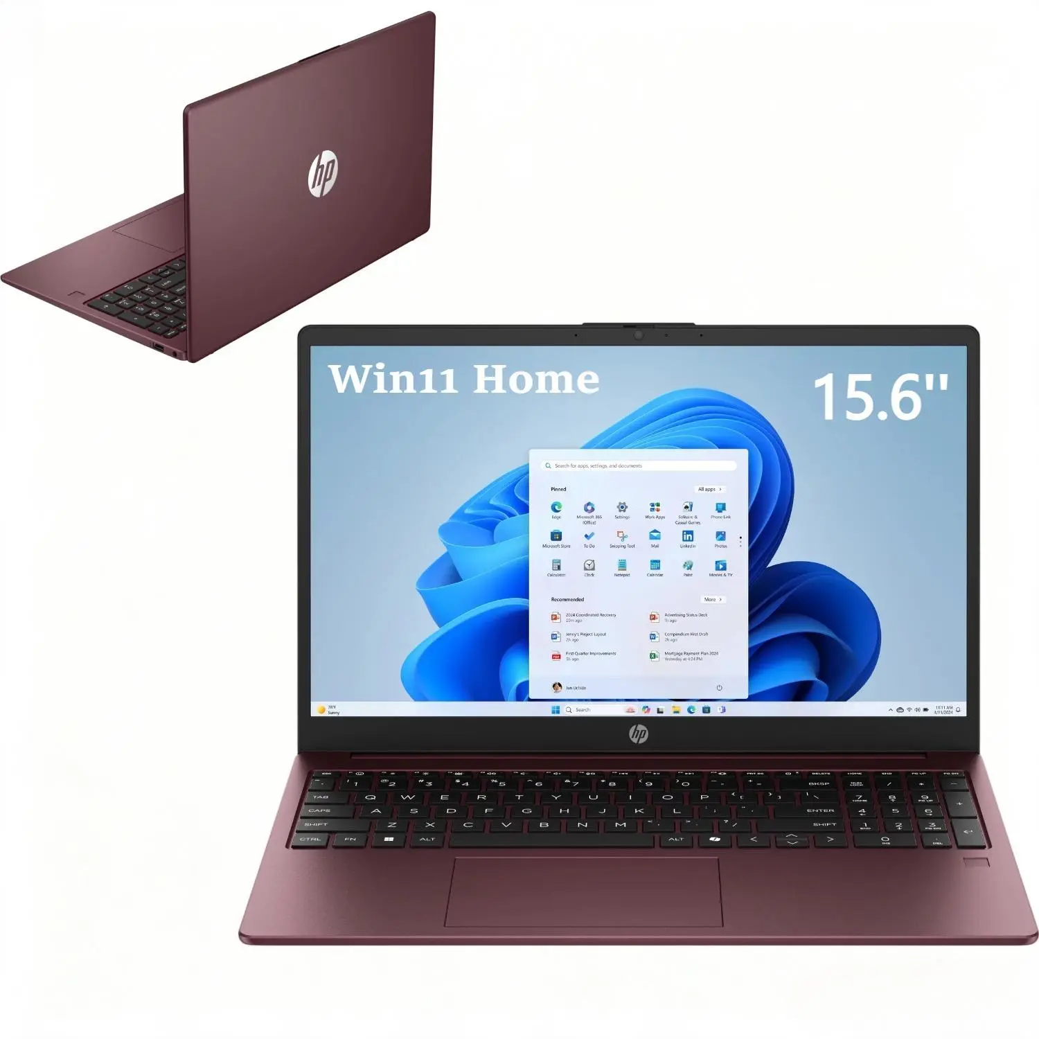 HP 15.6" HD Laptop | Intel N200 Processor, Up to 8GB RAM, 192GB Total Storage(128GB UFS+64GB SD Card), Windows 11 Home, Glimmer Garnet