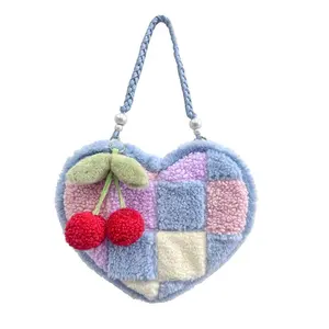 Heart-shaped Furry Handbag Patchwork Shoulder Bag