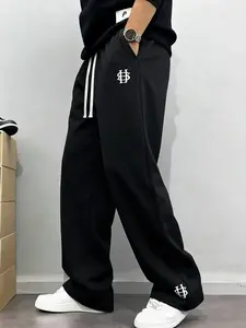 Men's fashion casual athletic sweatpants with letter print,distinctive rolled waistband, drawstring waist, straight-leg longpants-suitable for indoor and outdoor wear, ideal for leisuresports and running, also suitable as a couple gift, available inmu