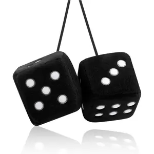 Stylish Fuzzy Dice for Car Hanging Ornament,Funny Plush Dice Rear View Mirror Accessories,Car Accessories Interior Cute Mirror Hanging Accessories (Black)