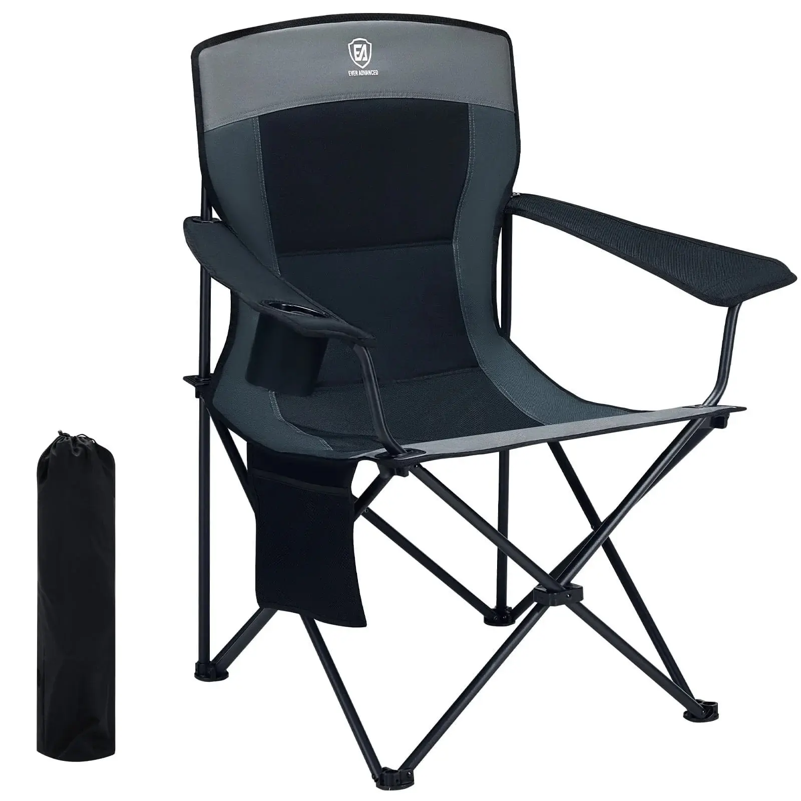 EVER ADVANCED Adult Size Oversized Camping Chair - Heavy Duty Foldable Frame, Padded Seat Folding Patio Chair with Cup Holder, 400lbs Weight Capacity for Outdoor Camping Fishing, Outdoor Sports, Heavy Duty Folding Chairs