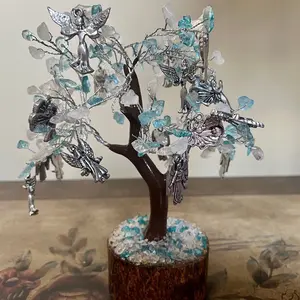 Angel Blue Topaz and Crystal Quartz Gem Tree, 160 Gems - 9"
