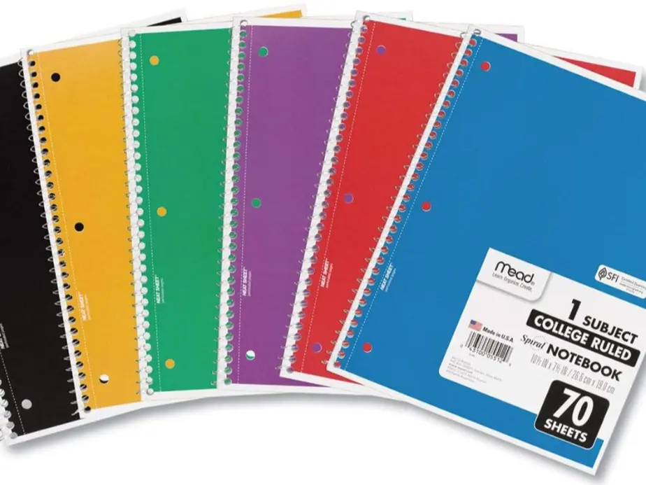 Mead Spiral Notebook, 1 Subject, College Ruled Paper, 7-1/2" x 10-1/2", 70 Sheets per Notebook, Colors Will Vary, 6 Pack (73065)
