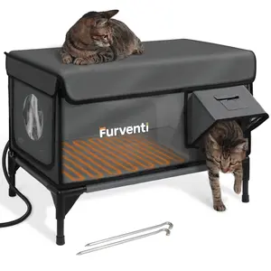 Heated Cat House for Outside in Winter,Extremely Insulated & Weatherproof,Feral Cat Shelter with Waterproof Eaves & Escape Door for Outdoor Stray Barn Cat