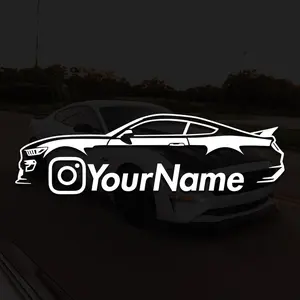 Custom Ford Mustang Instagram Name Vinyl Decal | Car Silhouette Window Personalized Shelby GT500 Coyote 5.0 Sticker Holographic Oil Slick