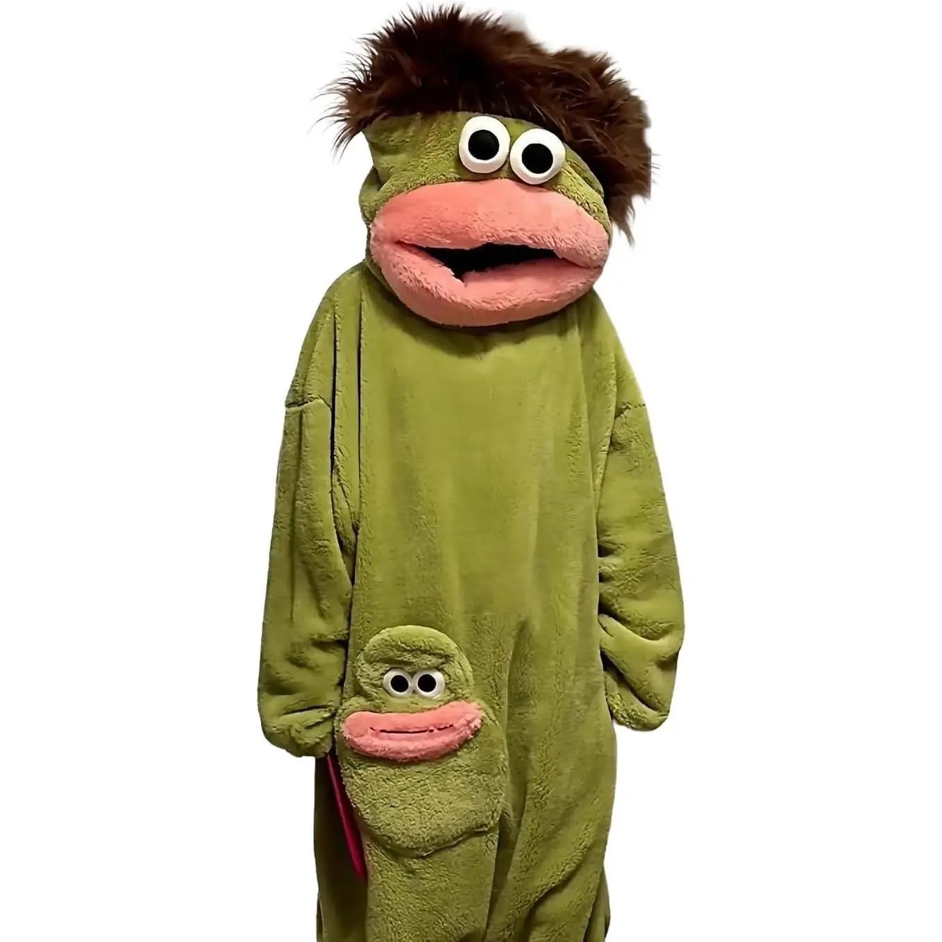 Funny Frog Plush Hooded Onesie - Long Sleeve, Baggy Loose Oversized 1-Piece Fleece Loungewear, Fluffy Soft Cozy Warm Home Sleepwear, Plush Animal Fursuit Party Clothing for Birthday Festive Occasions, Festive & Party Accessory