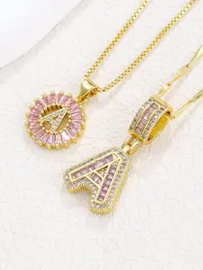 Fashion Pink Zirconia Initial Letter Design Pendant Necklace, Fashion Alphabet Pendant, Statement Necklace, Fashion Jewelry for Party, Daily Clothing Decor, Trendy All-match & Exquisite Jewelry for Birthday Gift, Letters Necklace, Pendants Necklaces