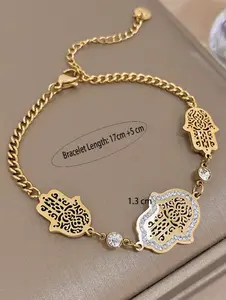 Gold Palm Charm Bracelet – Elegant Stainless Steel Jewelry for Women & Teens, Daily & Party Wear