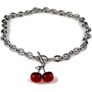 Dark Cherry Harajuku Girl Necklace 2020 Small Geometric Pendant Ot Buckle Punk Gothic Street Silver Color Chain Choker Necklaces Valentine's Day Gifts